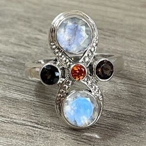 Nicky Butler Sterling Silver Rainbow Moonstone Multi Gemstone Ribbon Ring